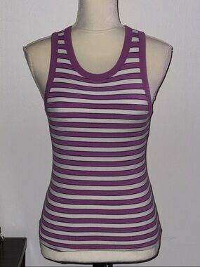 aerie Purple and White Striped Ribbed Tank Top